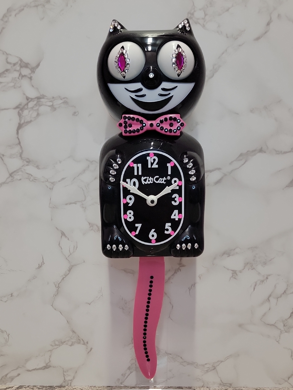 Jeweled Kit-Cat Klock clock SUPER RARE with pink bow tie & tail - Picture 2 of 10